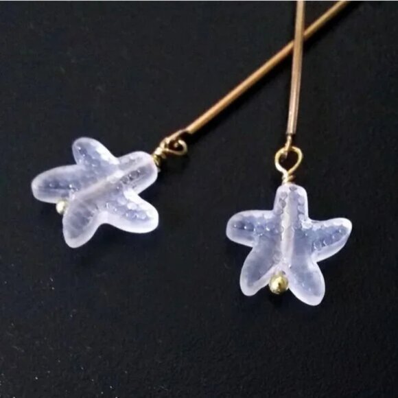 Sexy Beach Wedding Starfish Earrings • Frosted Glass Sea Star • Coastal Bridal - Picture 6 of 8